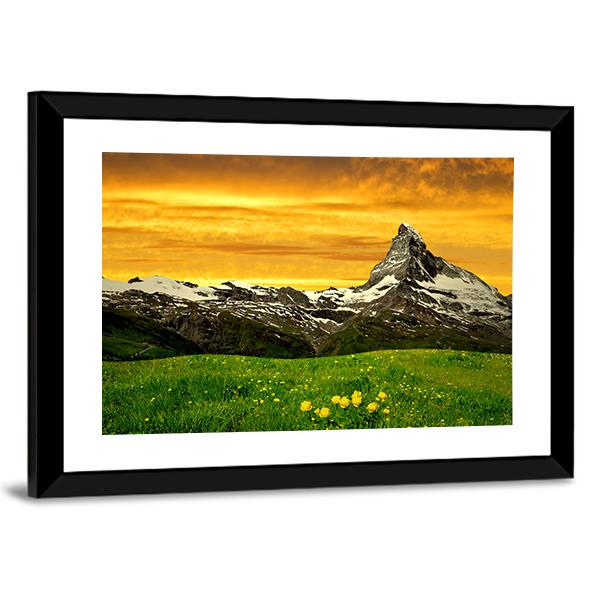 Matterhorn In Sunset Canvas Wall Art-1 Piece-Framed Print-20" x 16"-Tiaracle