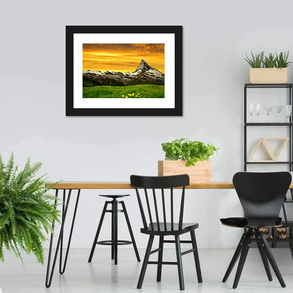 Matterhorn In Sunset Canvas Wall Art-1 Piece-Framed Print-30" x 20"-Tiaracle