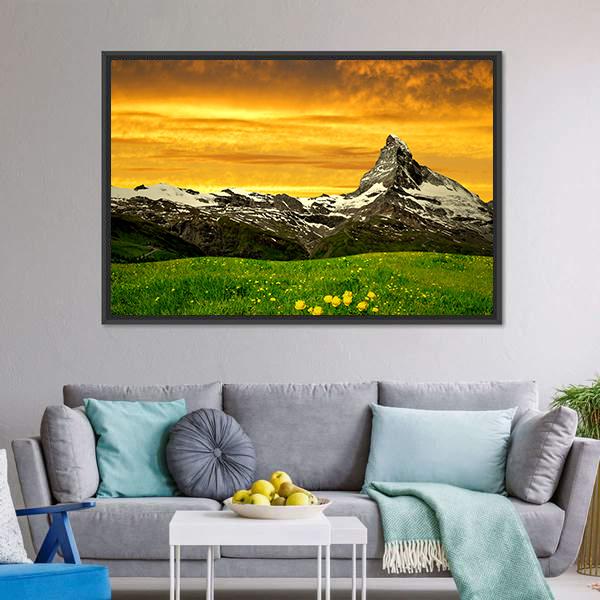Matterhorn In Sunset Canvas Wall Art-5 Horizontal-Gallery Wrap-22" x 12"-Tiaracle