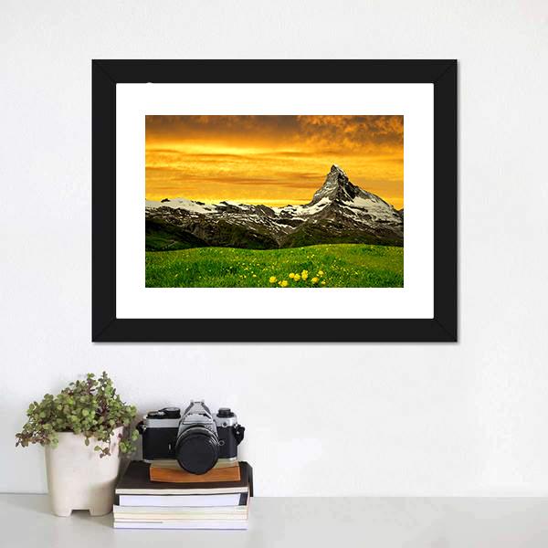 Matterhorn In Sunset Canvas Wall Art-3 Horizontal-Gallery Wrap-25" x 16"-Tiaracle