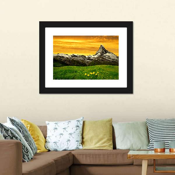 Matterhorn In Sunset Canvas Wall Art-5 Horizontal-Gallery Wrap-22" x 12"-Tiaracle
