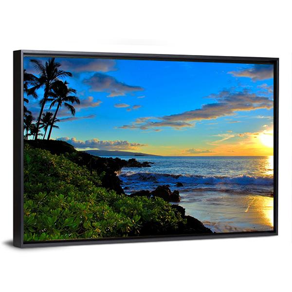 Maui Beach Sunset Canvas Wall Art-3 Horizontal-Gallery Wrap-25" x 16"-Tiaracle