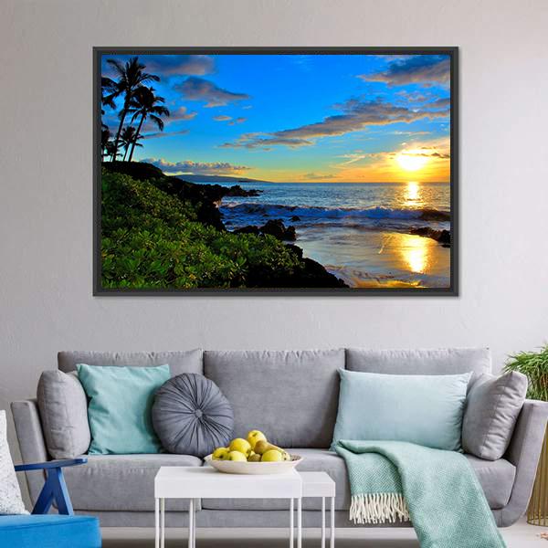 Maui Beach Sunset Canvas Wall Art-3 Horizontal-Gallery Wrap-25" x 16"-Tiaracle