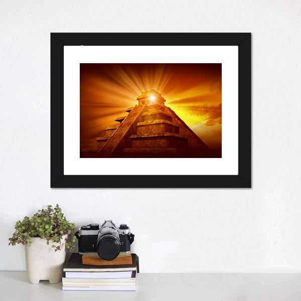 Mayan Mystery Pyramid Canvas Wall Art-1 Piece-Framed Print-20" x 16"-Tiaracle