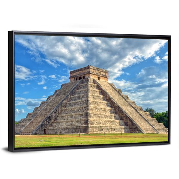 Mayan Pyramid Mexico Canvas Wall Art-1 Piece-Floating Frame-24" x 16"-Tiaracle