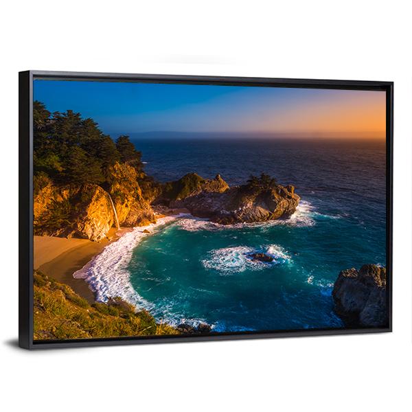 McWay Falls California Canvas Wall Art-1 Piece-Floating Frame-24" x 16"-Tiaracle