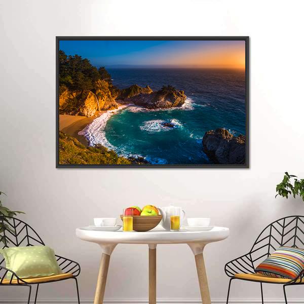 McWay Falls California Canvas Wall Art-1 Piece-Floating Frame-36" x 24"-Tiaracle