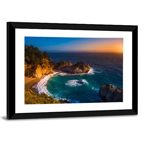 McWay Falls California Canvas Wall Art-1 Piece-Framed Print-20" x 16"-Tiaracle