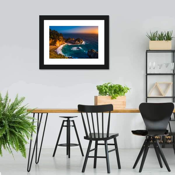 McWay Falls California Canvas Wall Art-1 Piece-Framed Print-42" x 14"-Tiaracle