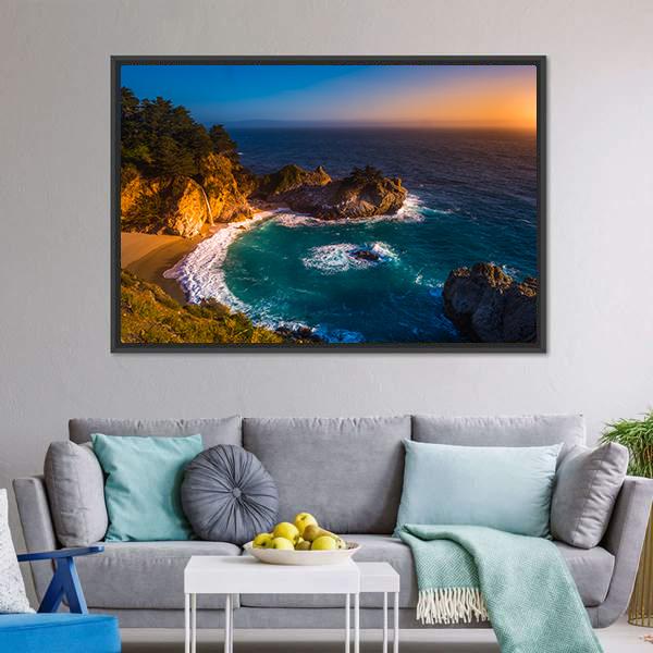McWay Falls California Canvas Wall Art-3 Horizontal-Gallery Wrap-25" x 16"-Tiaracle