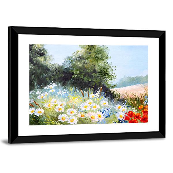Meadow Of Daisies Canvas Wall Art-1 Piece-Framed Print-20&quot; x 16&quot;-Tiaracle
