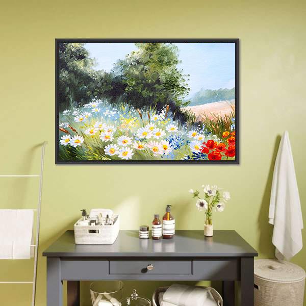 Meadow Of Daisies Canvas Wall Art-3 Horizontal-Gallery Wrap-25&quot; x 16&quot;-Tiaracle