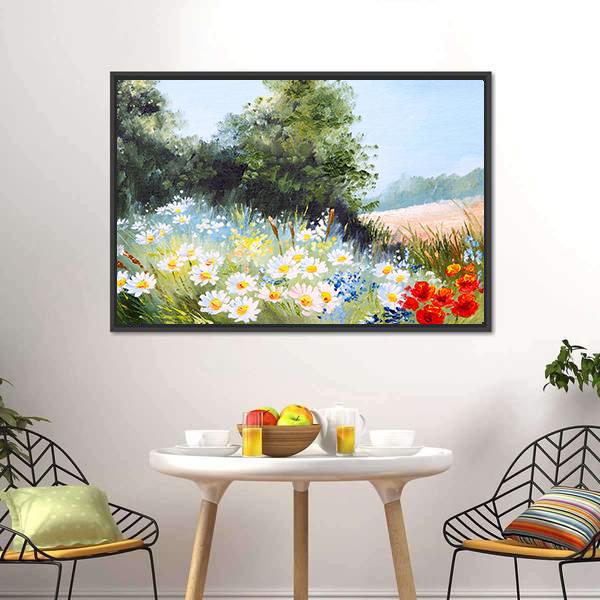 Meadow Of Daisies Canvas Wall Art-3 Horizontal-Gallery Wrap-25" x 16"-Tiaracle