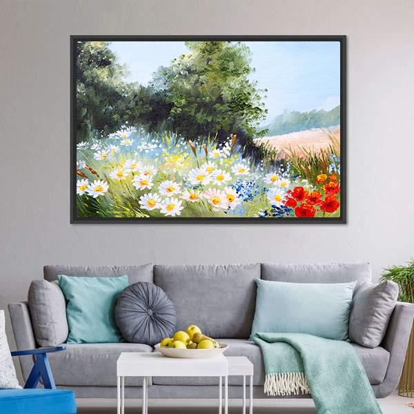 Meadow Of Daisies Canvas Wall Art-3 Horizontal-Gallery Wrap-25&quot; x 16&quot;-Tiaracle