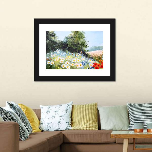 Meadow Of Daisies Canvas Wall Art-3 Horizontal-Gallery Wrap-25&quot; x 16&quot;-Tiaracle