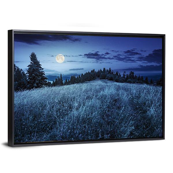 Meadow With Full Moon Canvas Wall Art-1 Piece-Floating Frame-24" x 16"-Tiaracle