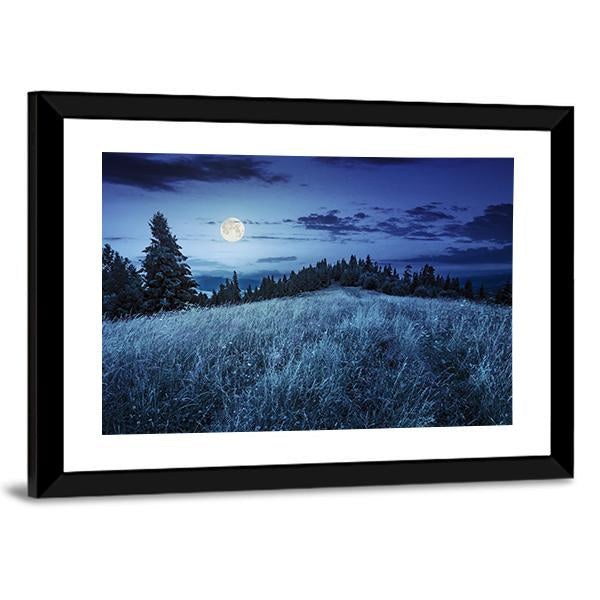 Meadow With Full Moon Canvas Wall Art-1 Piece-Framed Print-20" x 16"-Tiaracle