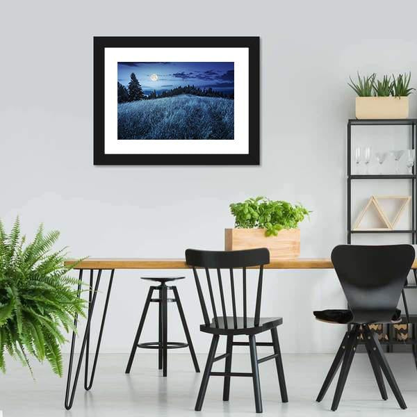 Meadow With Full Moon Canvas Wall Art-1 Piece-Framed Print-20" x 16"-Tiaracle