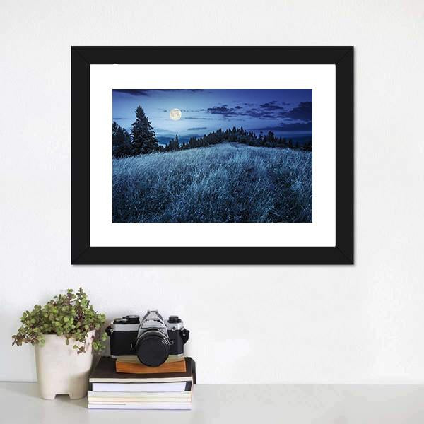 Meadow With Full Moon Canvas Wall Art-3 Horizontal-Gallery Wrap-25" x 16"-Tiaracle