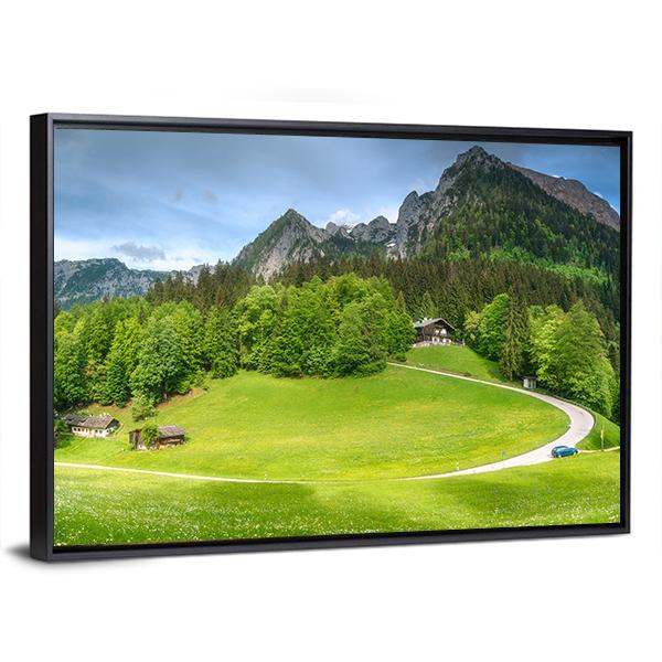 Meadow With Road Canvas Wall Art-1 Piece-Floating Frame-24" x 16"-Tiaracle