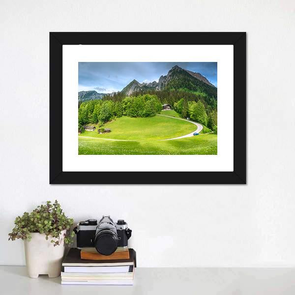 Meadow With Road Canvas Wall Art-1 Piece-Framed Print-20" x 16"-Tiaracle