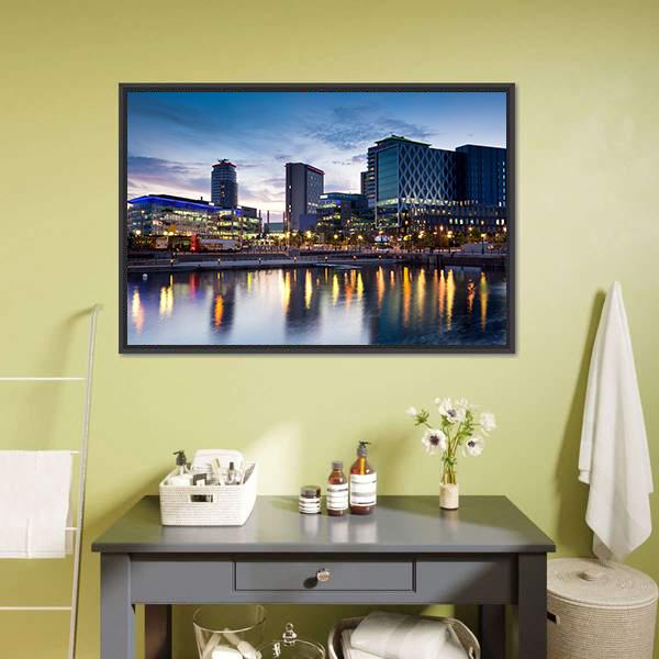 Media City On Salford Quays Canvas Wall Art-1 Piece-Floating Frame-24" x 16"-Tiaracle