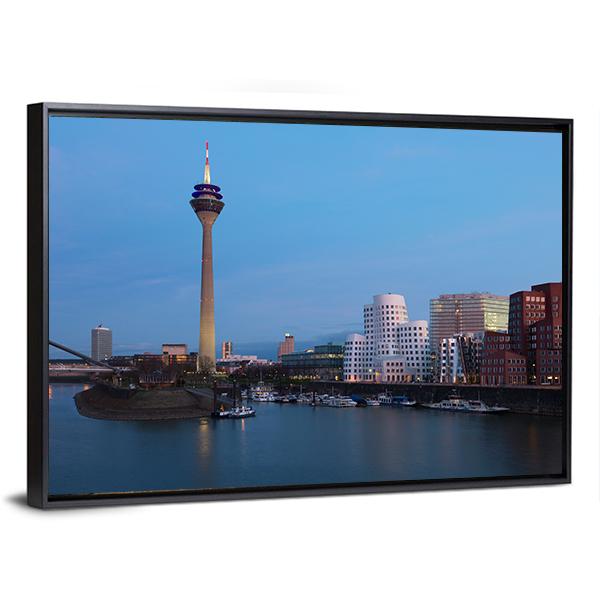 Media Harbor Dusseldorf Canvas Wall Art-1 Piece-Floating Frame-24" x 16"-Tiaracle