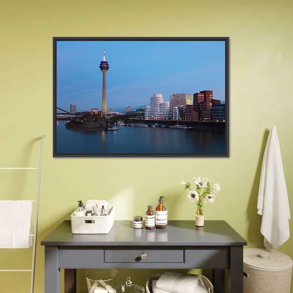 Media Harbor Dusseldorf Canvas Wall Art-3 Horizontal-Gallery Wrap-25" x 16"-Tiaracle