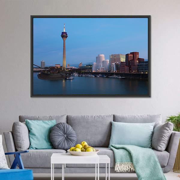 Media Harbor Dusseldorf Canvas Wall Art-3 Horizontal-Gallery Wrap-25" x 16"-Tiaracle