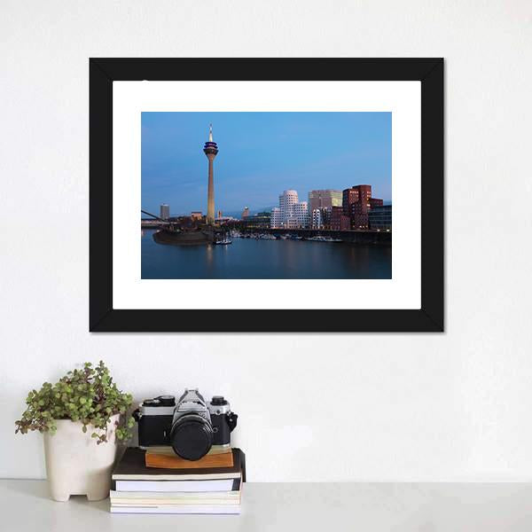 Media Harbor Dusseldorf Canvas Wall Art-3 Horizontal-Gallery Wrap-25" x 16"-Tiaracle