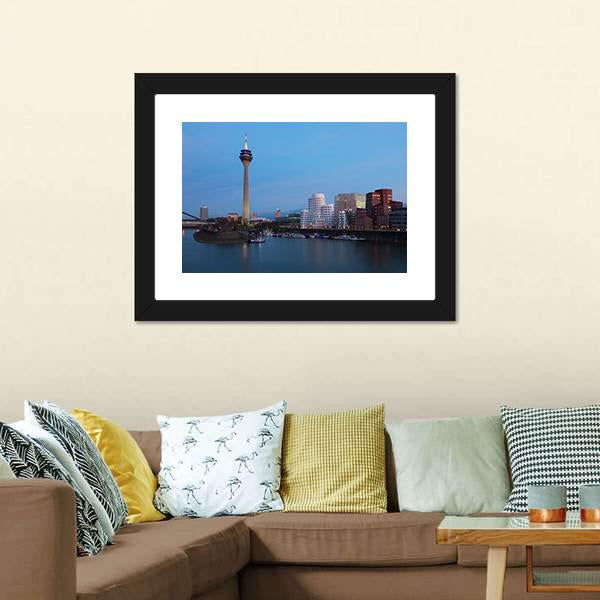 Media Harbor Dusseldorf Canvas Wall Art-3 Horizontal-Gallery Wrap-25" x 16"-Tiaracle