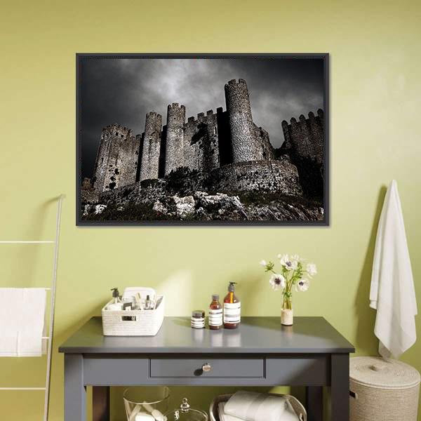Medieval Castle At Night Canvas Wall Art-1 Piece-Floating Frame-24" x 16"-Tiaracle