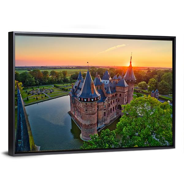 Medieval Castle In Netherlands Canvas Wall Art-1 Piece-Floating Frame-24" x 16"-Tiaracle