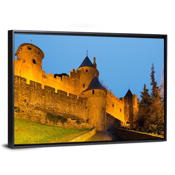 Medieval Castle In Twilight Canvas Wall Art-1 Piece-Floating Frame-24" x 16"-Tiaracle