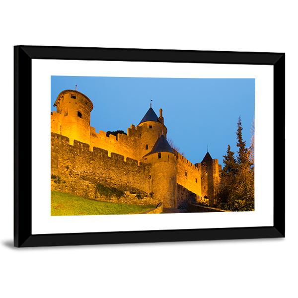 Medieval Castle In Twilight Canvas Wall Art-1 Piece-Framed Print-20" x 16"-Tiaracle