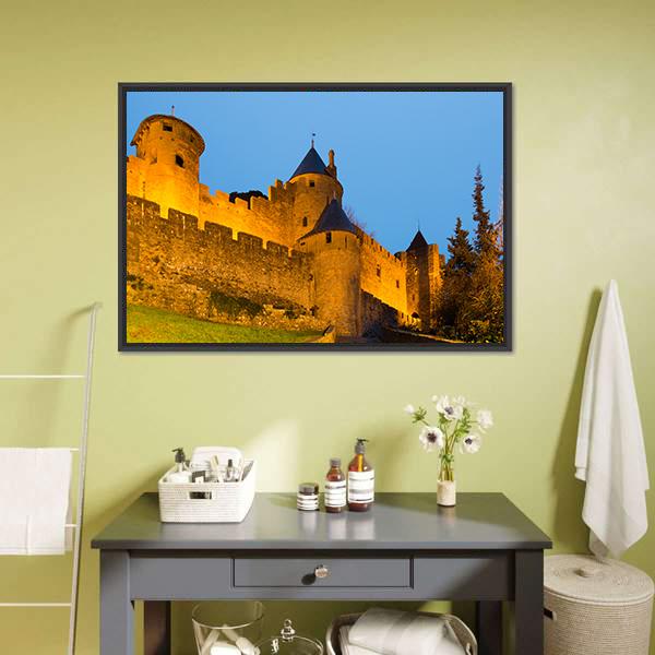 Medieval Castle In Twilight Canvas Wall Art-3 Horizontal-Gallery Wrap-25" x 16"-Tiaracle