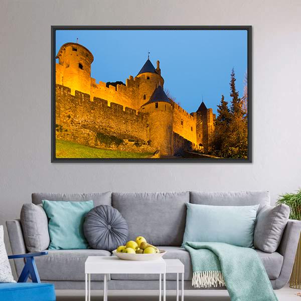 Medieval Castle In Twilight Canvas Wall Art-3 Horizontal-Gallery Wrap-25" x 16"-Tiaracle