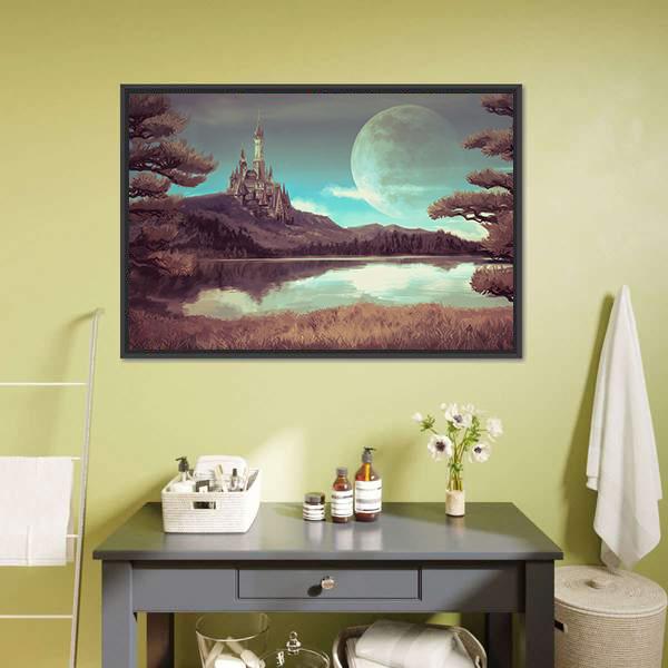 Medieval Castle With Lake Canvas Wall Art-3 Horizontal-Gallery Wrap-25" x 16"-Tiaracle