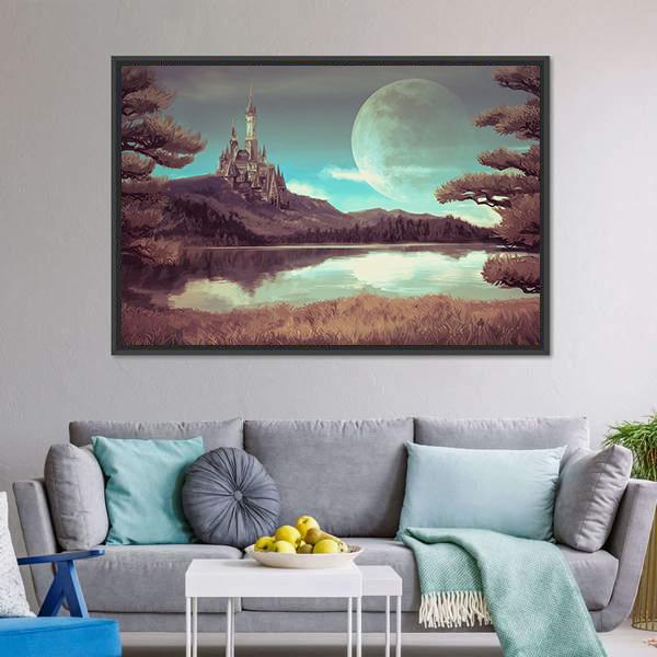 Medieval Castle With Lake Canvas Wall Art-3 Horizontal-Gallery Wrap-25" x 16"-Tiaracle