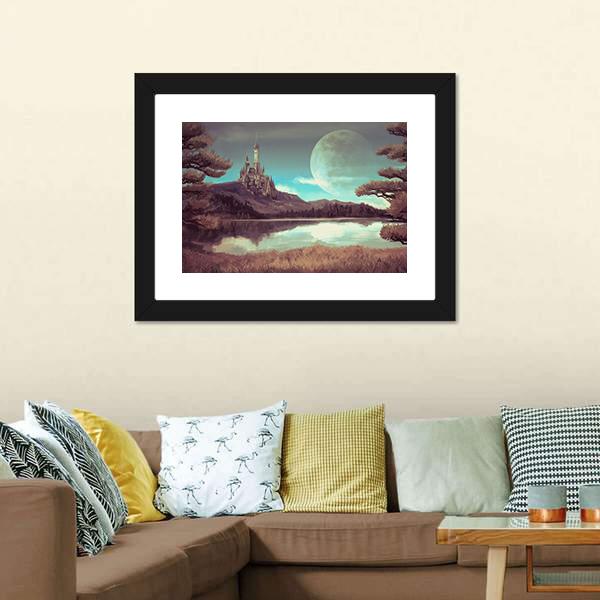 Medieval Castle With Lake Canvas Wall Art-3 Horizontal-Gallery Wrap-25" x 16"-Tiaracle