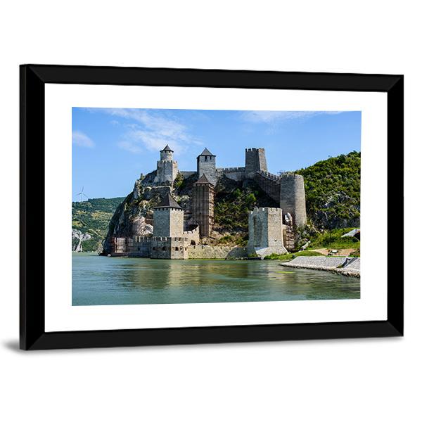 Medieval Golubac Fortress Canvas Wall Art-1 Piece-Framed Print-20" x 16"-Tiaracle
