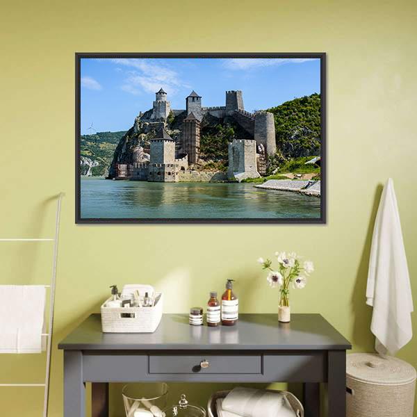 Medieval Golubac Fortress Canvas Wall Art-3 Horizontal-Gallery Wrap-25" x 16"-Tiaracle
