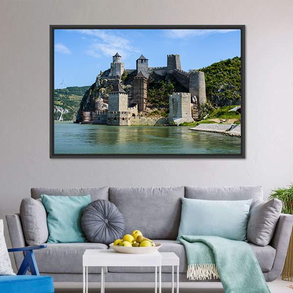 Medieval Golubac Fortress Canvas Wall Art-3 Horizontal-Gallery Wrap-25" x 16"-Tiaracle