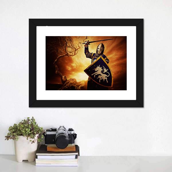 Medieval Knight Canvas Wall Art-1 Piece-Framed Print-20" x 16"-Tiaracle