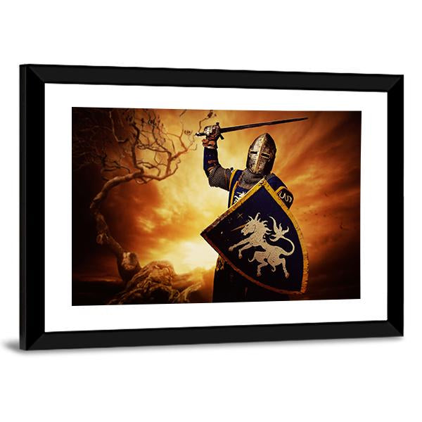 Medieval Knight Canvas Wall Art-1 Piece-Framed Print-20" x 16"-Tiaracle