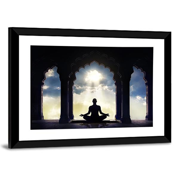 Meditating In Old Temple Canvas Wall Art-5 Horizontal-Gallery Wrap-22" x 12"-Tiaracle