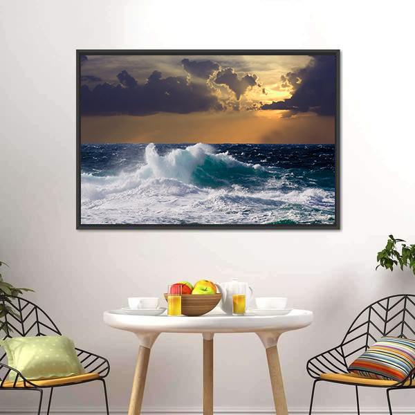 Mediterranean Wave During Storm Canvas Wall Art-1 Piece-Floating Frame-24" x 16"-Tiaracle