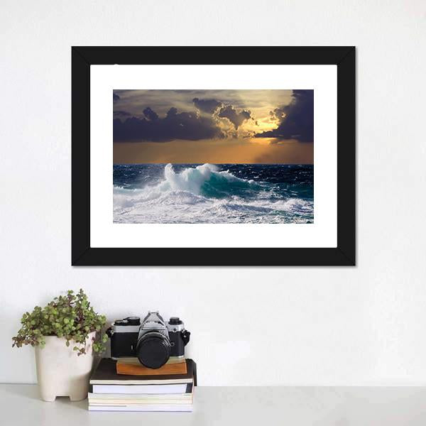 Mediterranean Wave During Storm Canvas Wall Art-1 Piece-Framed Print-20" x 16"-Tiaracle