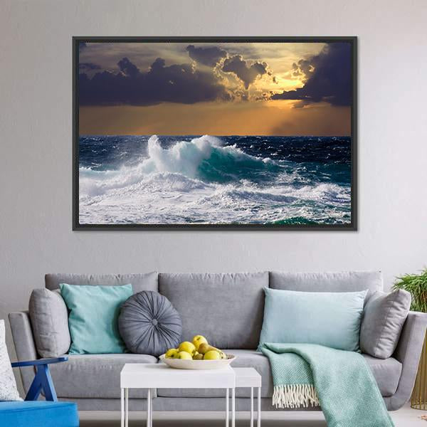 Mediterranean Wave During Storm Canvas Wall Art-5 Horizontal-Gallery Wrap-22" x 12"-Tiaracle