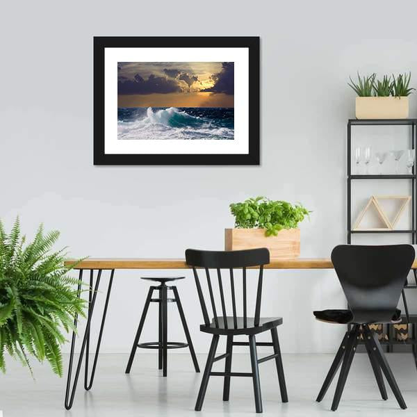 Mediterranean Wave During Storm Canvas Wall Art-5 Horizontal-Gallery Wrap-22" x 12"-Tiaracle
